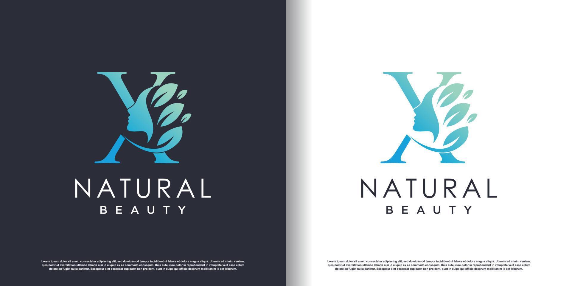 modelo de logotipo de beleza natural com vetor premium de conceito de letra x