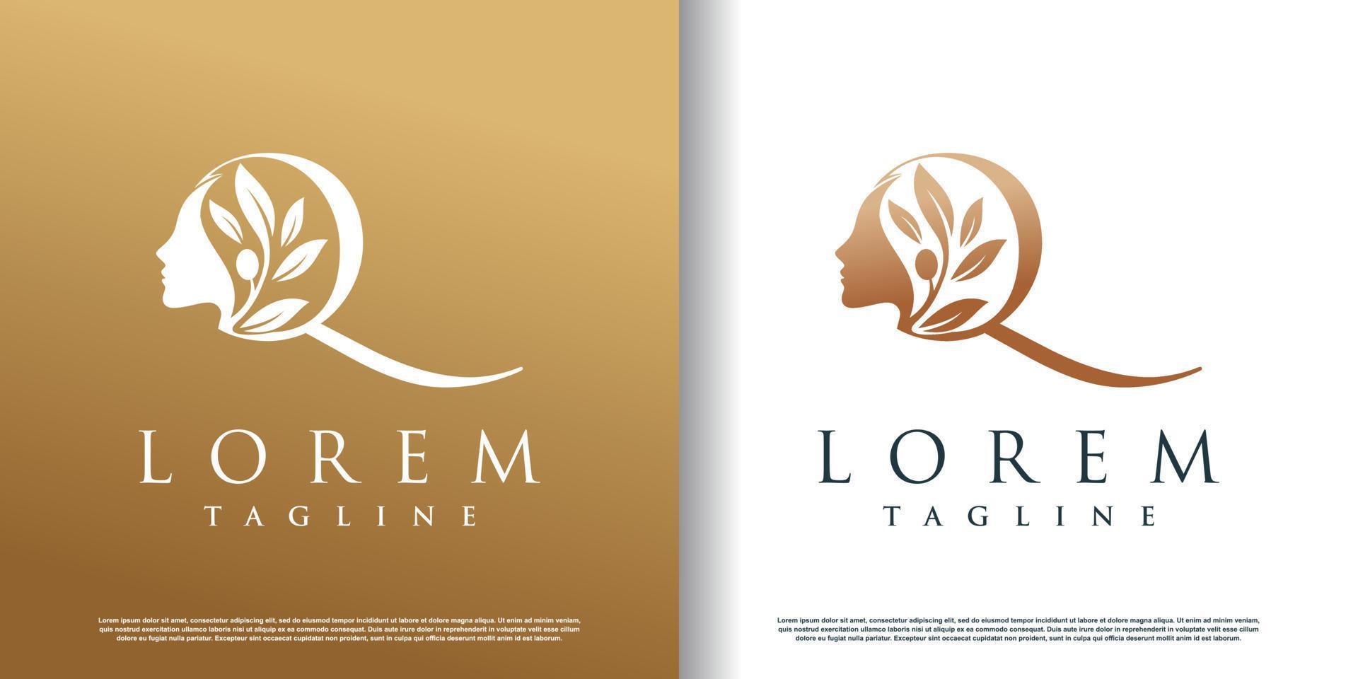 ícone de logotipo de beleza de mulher com design de conceito de letra q vetor premium