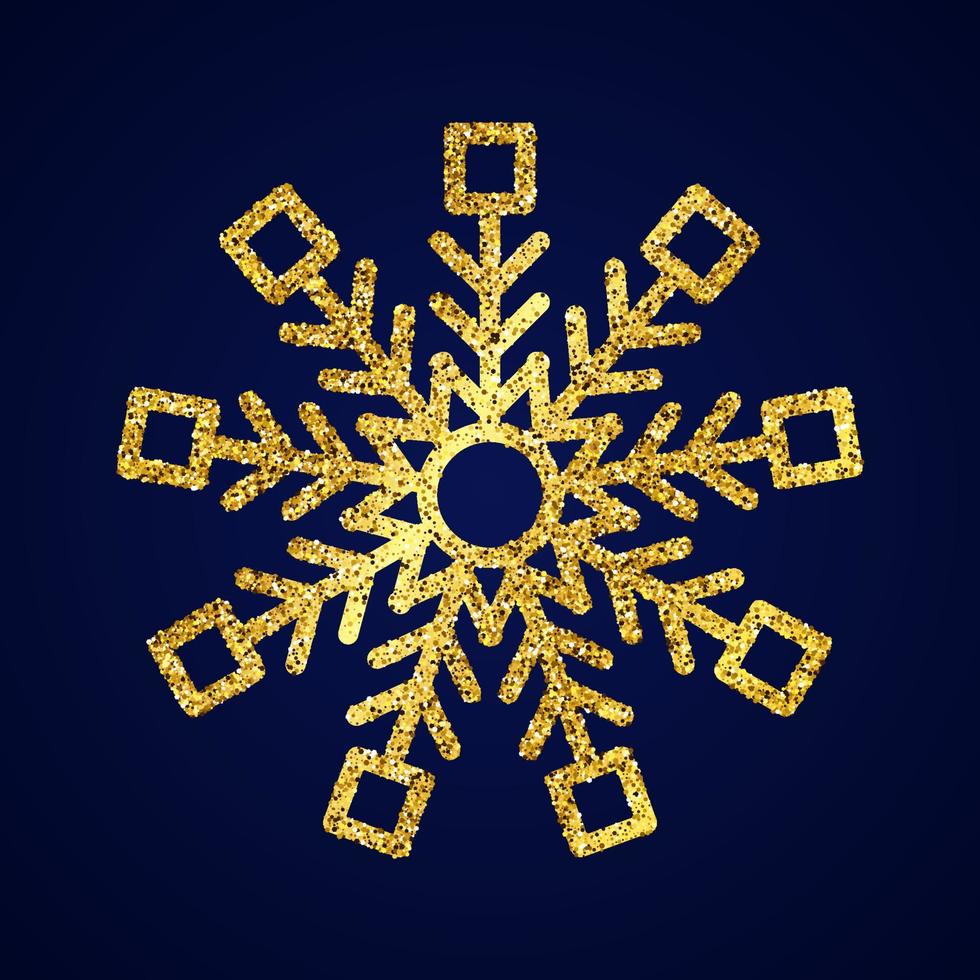 floco de neve de glitter dourados sobre fundo azul escuro. elementos de decoração de natal e ano novo. ilustração vetorial. vetor