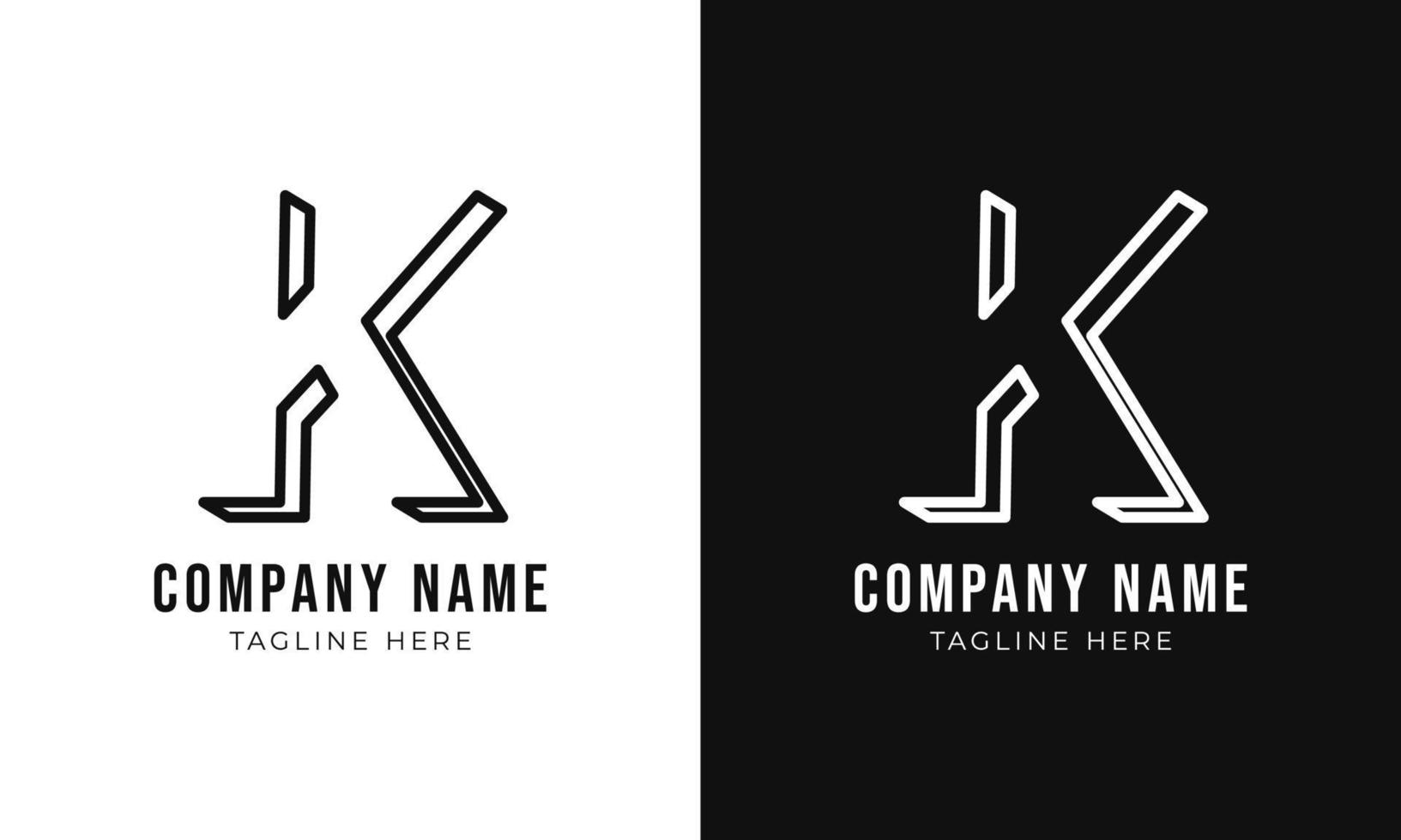 modelo de design de logotipo de monograma de letra inicial k. logotipo k estilo contorno 3d e cores pretas vetor
