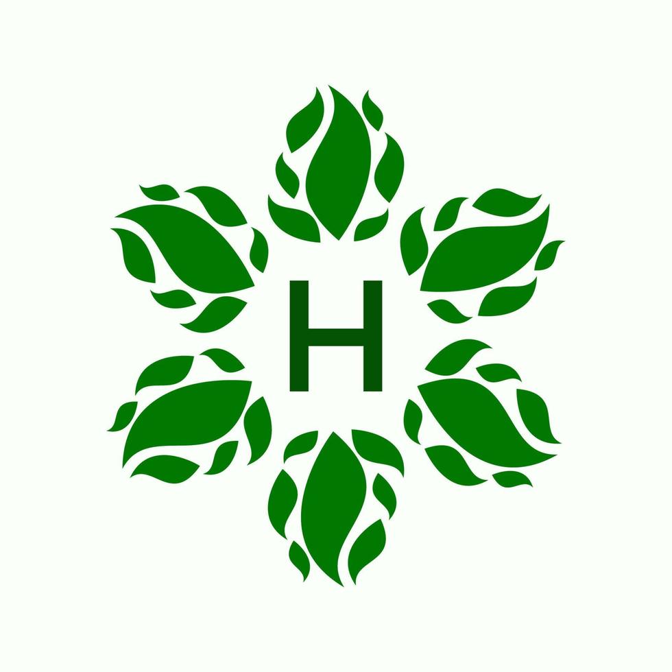 letra h e design de logotipo de folha vetor