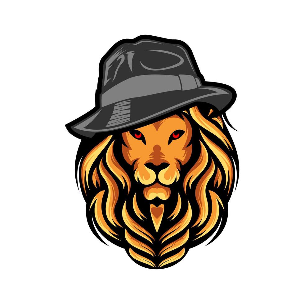 cabeça de leão com design de ilustração de chapéu vetor