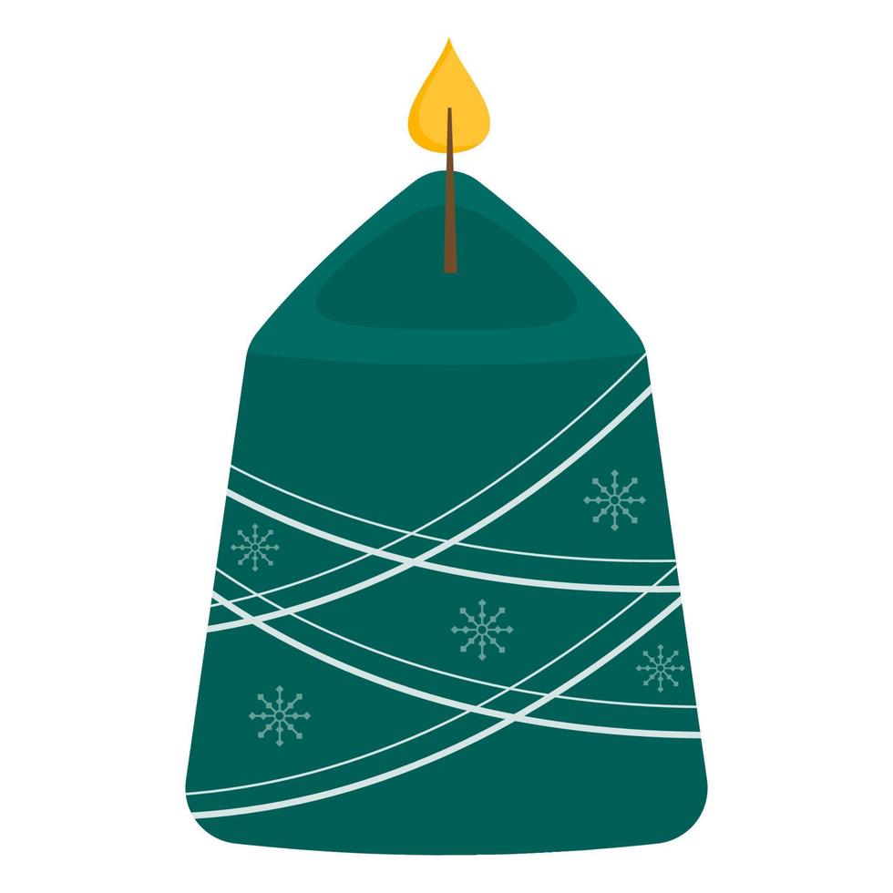 vela de natal com decoração de inverno. fogo ardente na vela. decoração de férias, conforto em casa. estilo hyuge. para cartão, adesivo, convite. vetor