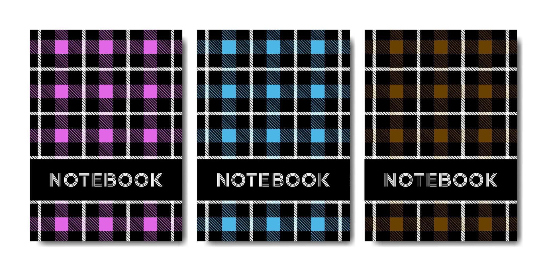 conjunto de modelo de caderno de capa com padrão tartan vetor