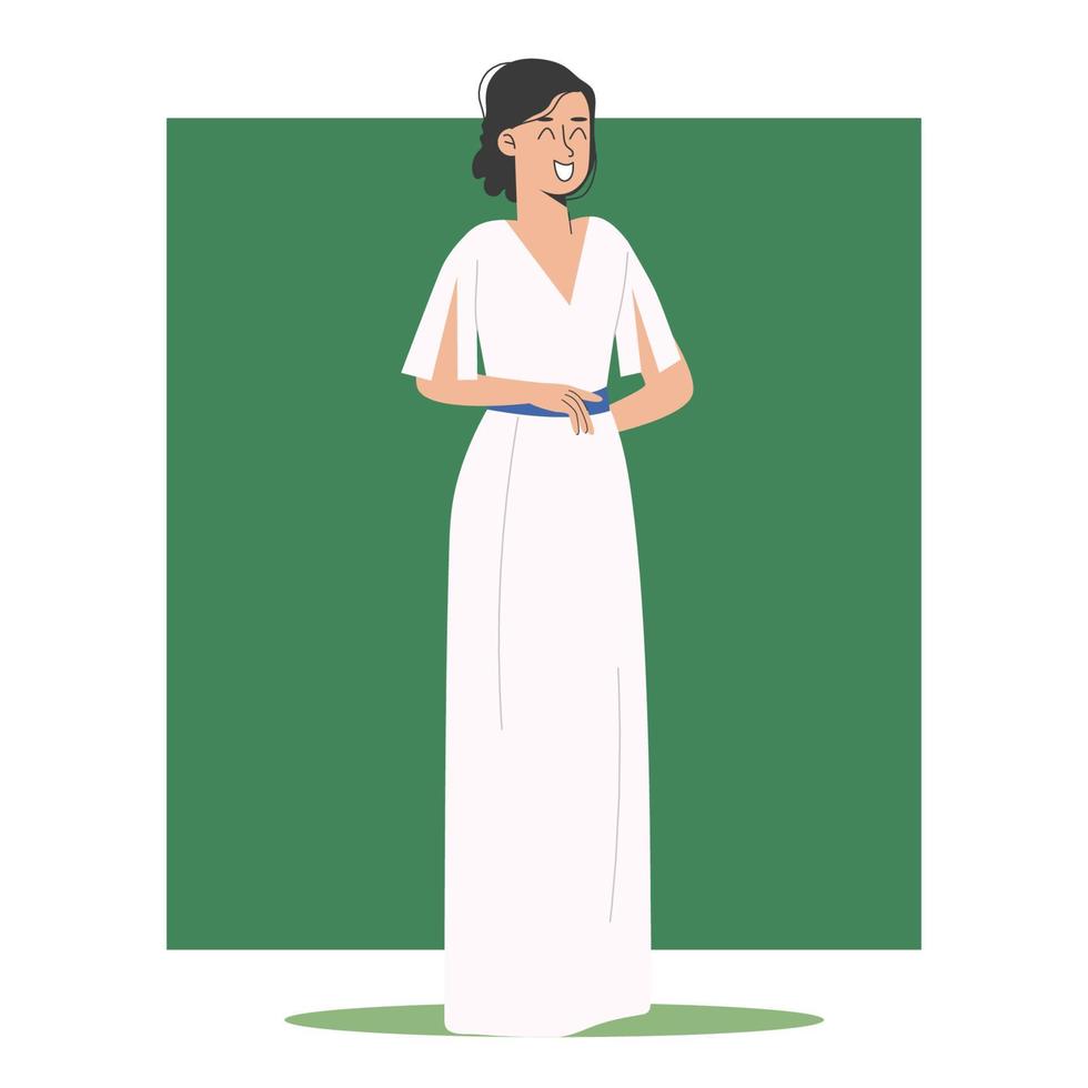 menina adorável modelo posando de vestido de noiva. ilustração vetorial em estilo simples vetor