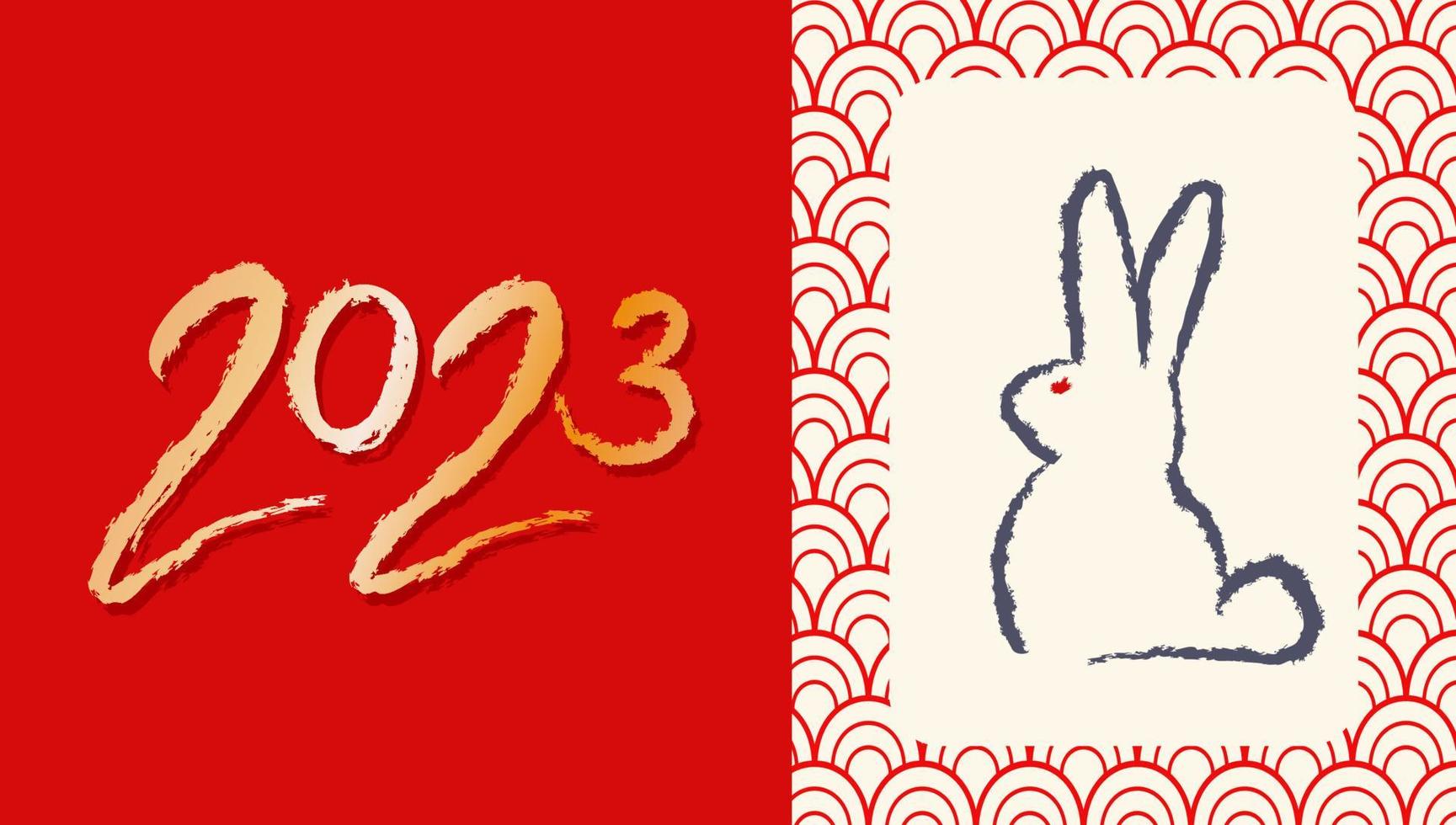 caligrafia vetorial de 2023 e coelho como símbolo de ano novo. ano novo 2023 letras de desenho à mão com coelho vetor