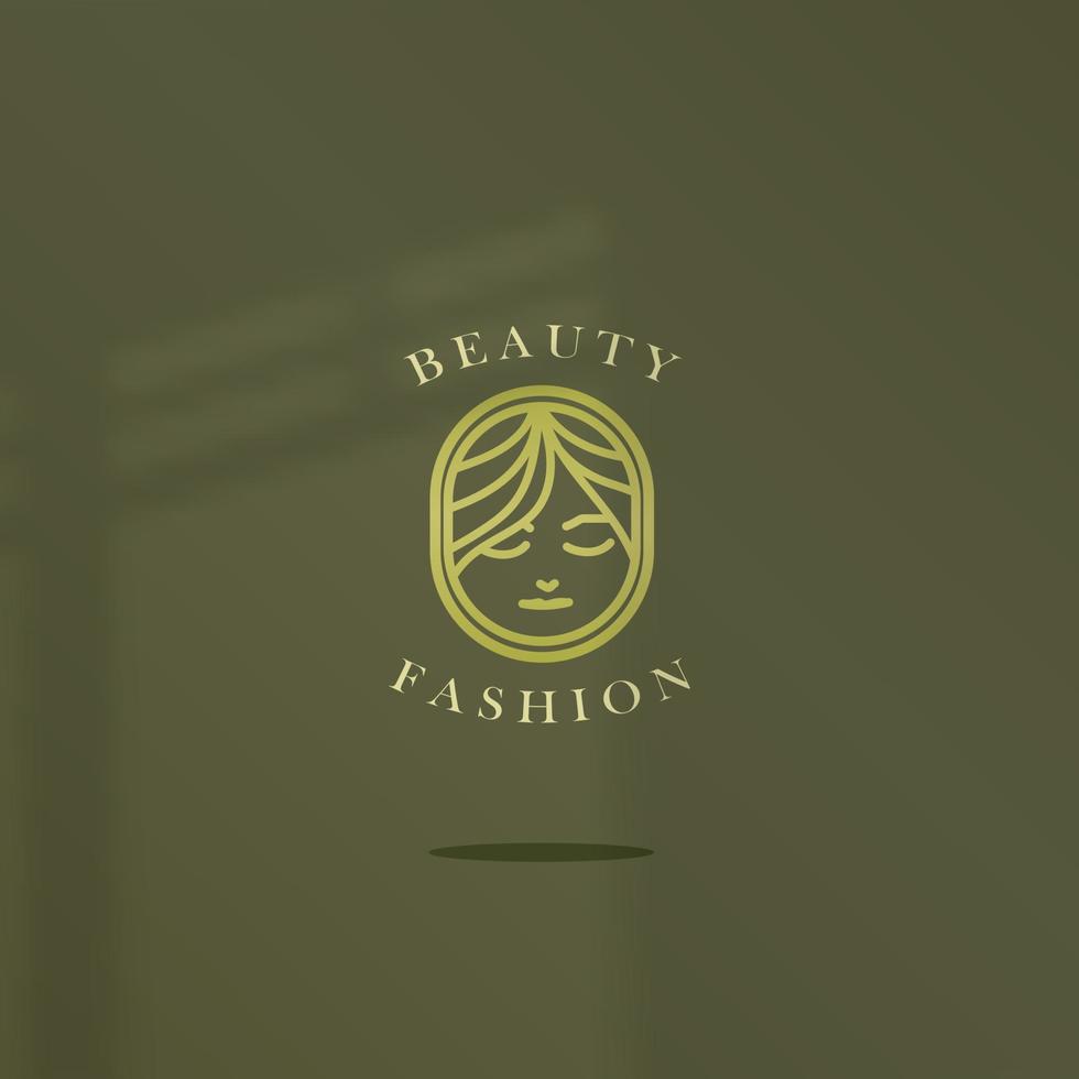 design de ícone de logotipo beleza moda rosto menina simples elegante ouro cor de luxo, para loja de beleza eps 10 vetor