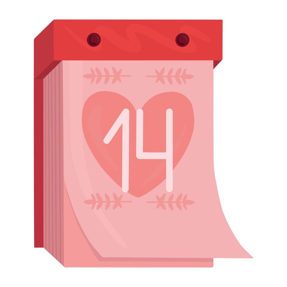 ilustração do calendário do dia dos namorados. 14 de fevereiro no calendário. calendário de vetor com a data de 14 de fevereiro. cartão postal do dia dos namorados.