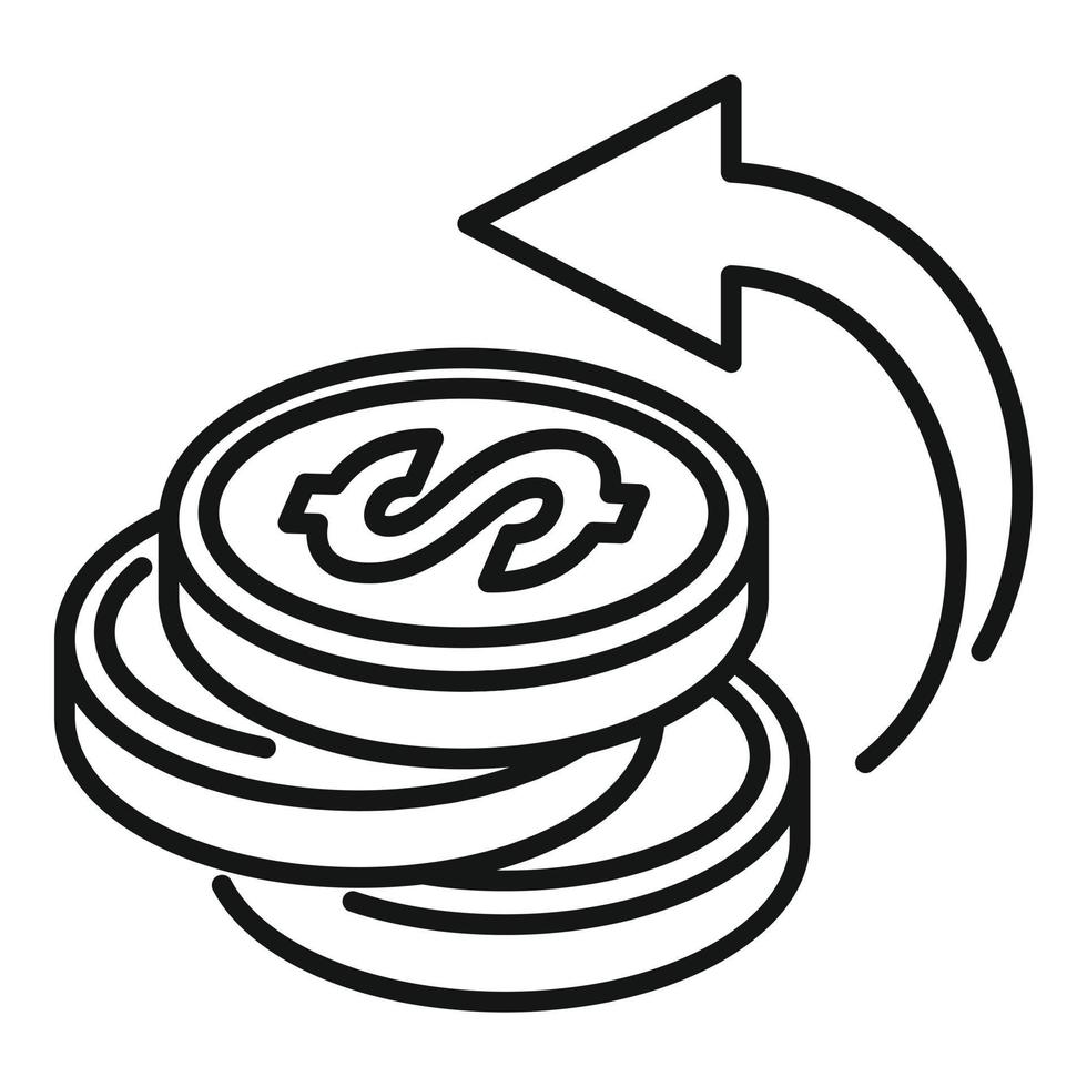 ícone de reembolso de moeda, estilo de estrutura de tópicos vetor