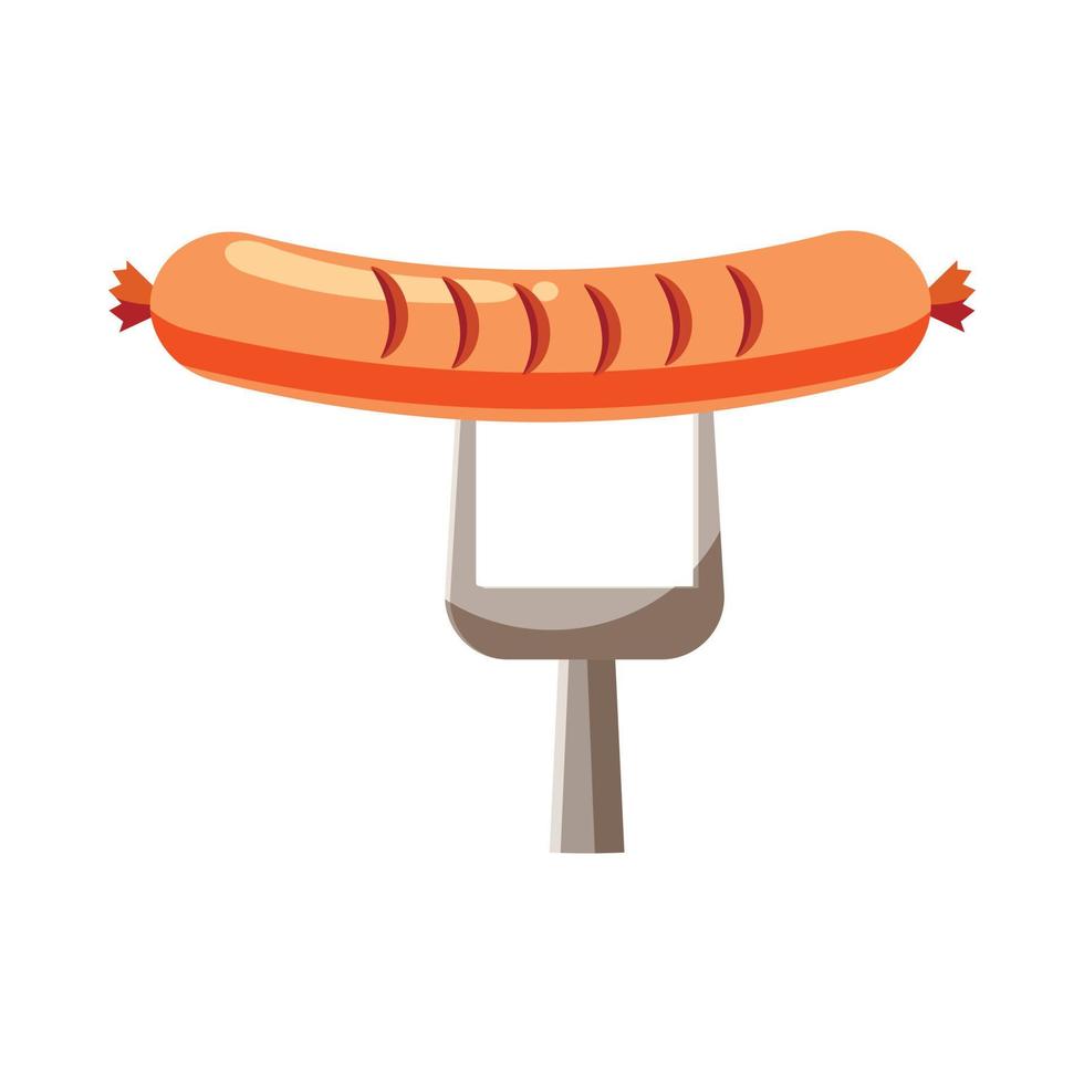 salsicha grelhada em um ícone de garfo, estilo cartoon vetor