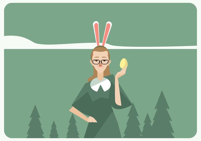 Vector Hipster Menina Com Ovo de Páscoa