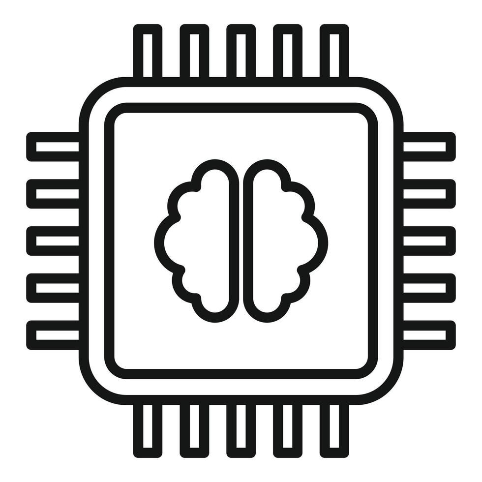 ícone do processador ai do cérebro, estilo de estrutura de tópicos vetor