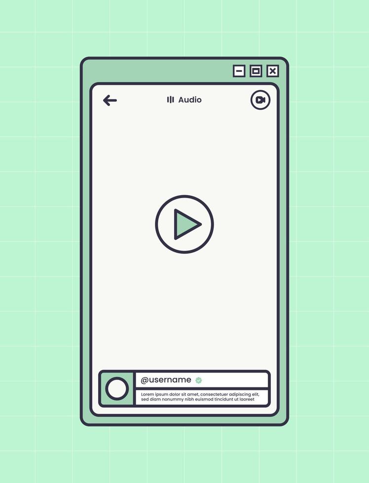 reprodutor de vídeo vertical para interface de aplicativo de mídia social. maquete de vídeo curto em estilo de design retrô. vetor