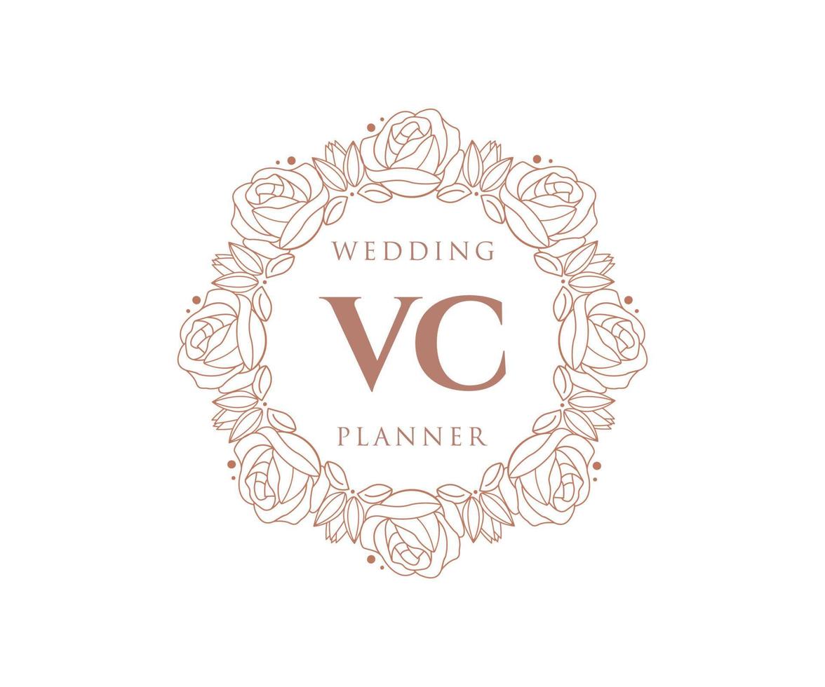 coleção de logotipos de monograma de casamento de letras iniciais vc, modelos modernos minimalistas e florais desenhados à mão para cartões de convite, salve a data, identidade elegante para restaurante, boutique, café em vetor