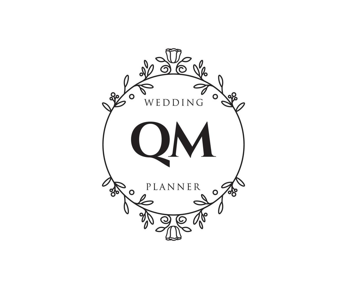 coleção de logotipos de monograma de casamento de carta inicial qm, modelos modernos minimalistas e florais desenhados à mão para cartões de convite, salve a data, identidade elegante para restaurante, boutique, café em vetor