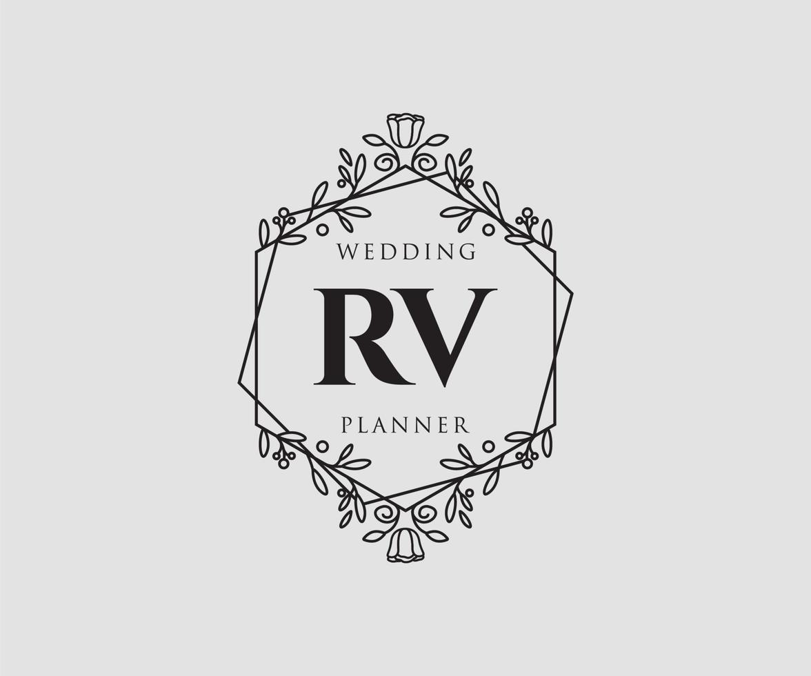 coleção de logotipos de monograma de casamento de letra de iniciais rv, modelos modernos minimalistas e florais desenhados à mão para cartões de convite, salve a data, identidade elegante para restaurante, boutique, café em vetor