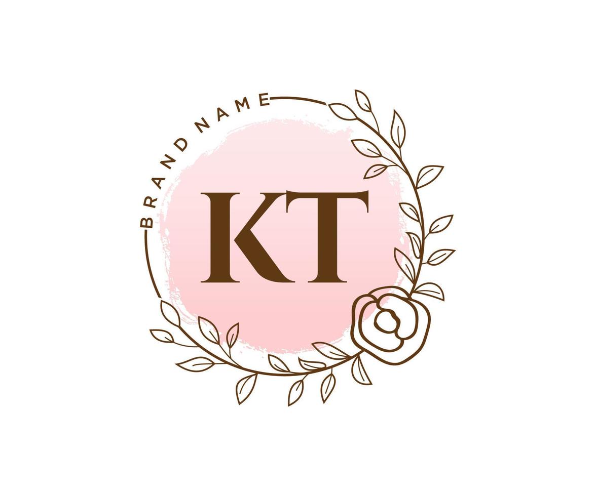 logotipo feminino kt inicial. utilizável para logotipos de natureza, salão, spa, cosméticos e beleza. elemento de modelo de design de logotipo de vetor plana.