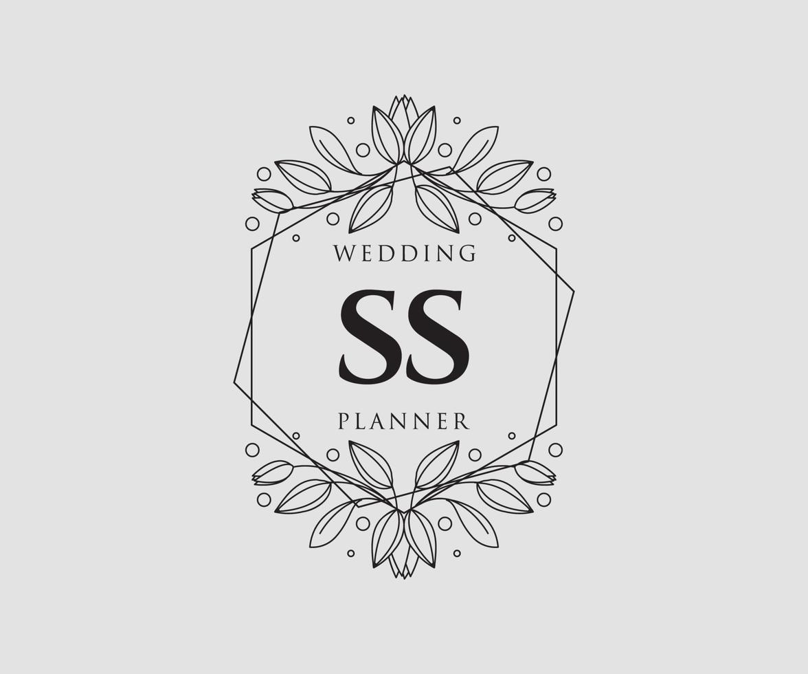 coleção de logotipos de monograma de casamento de letra de iniciais ss, modelos minimalistas e florais modernos desenhados à mão para cartões de convite, salve a data, identidade elegante para restaurante, boutique, café em vetor