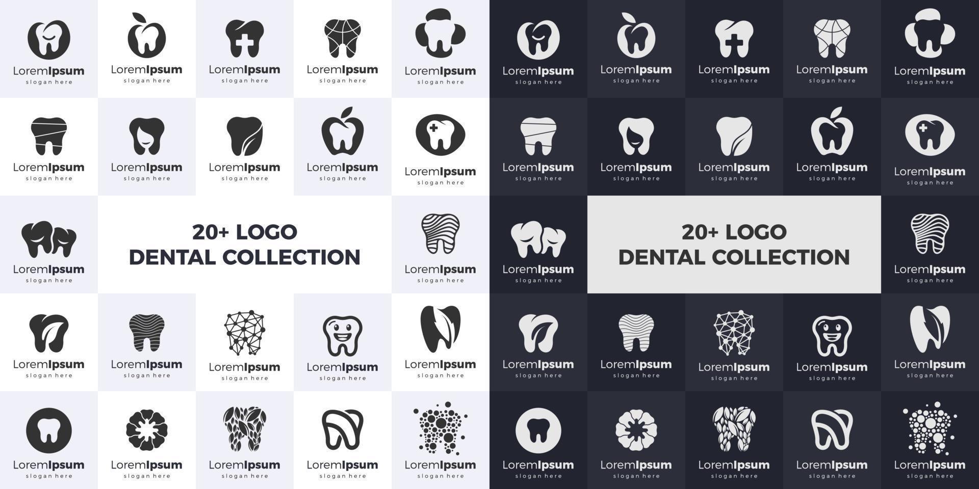 definir a coleção de vetores de design de logotipo dental. coleção de logotipos de dentista de pacote e ícones de dente