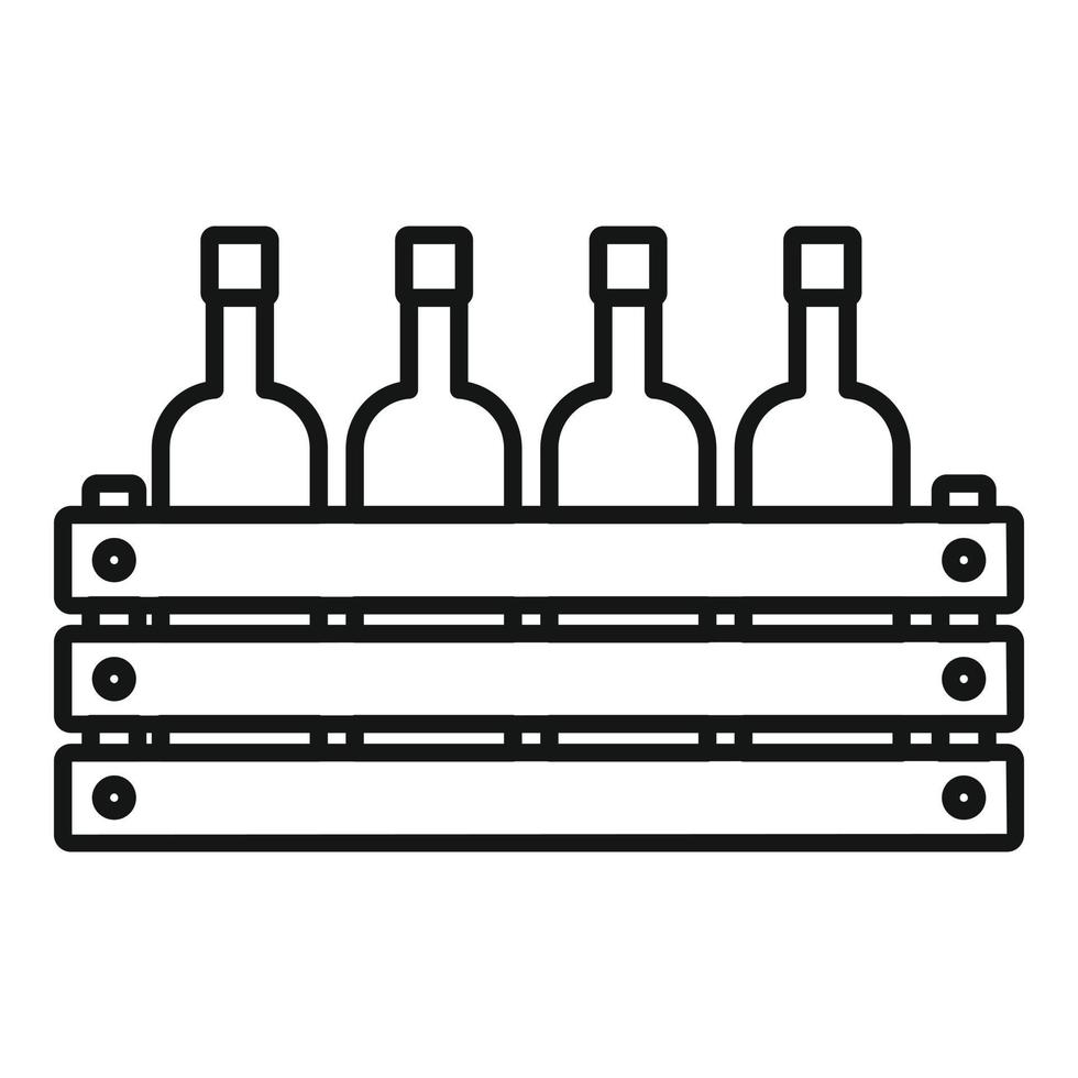 ícone de garrafa de vinho de caixa de madeira, estilo de estrutura de tópicos vetor