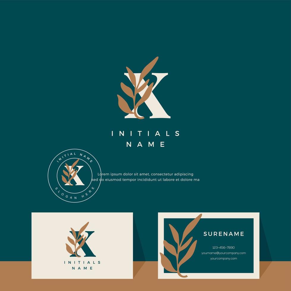 letra x com design de logotipo de vetor de beleza de folha de casamento inicial, moda, boutique, floral e botânico