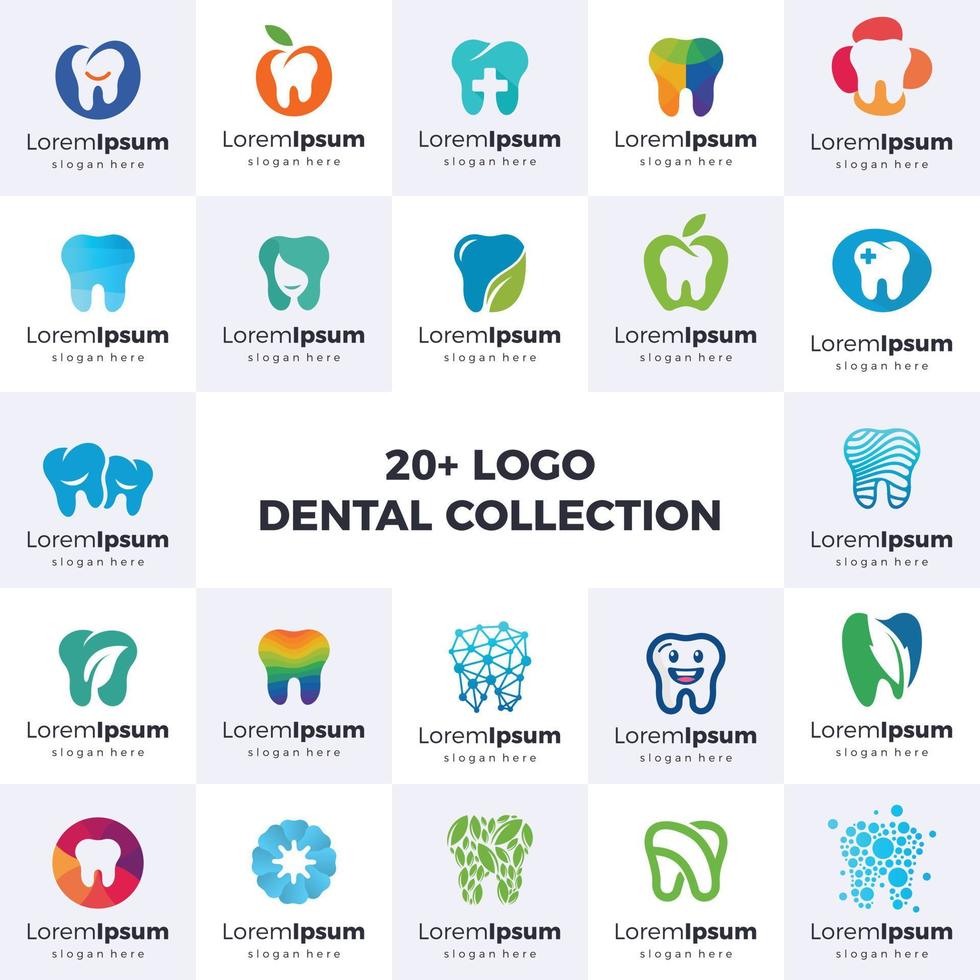 definir a coleção de vetores de design de logotipo dental. coleção de logotipos de dentista de pacote e ícones de dente