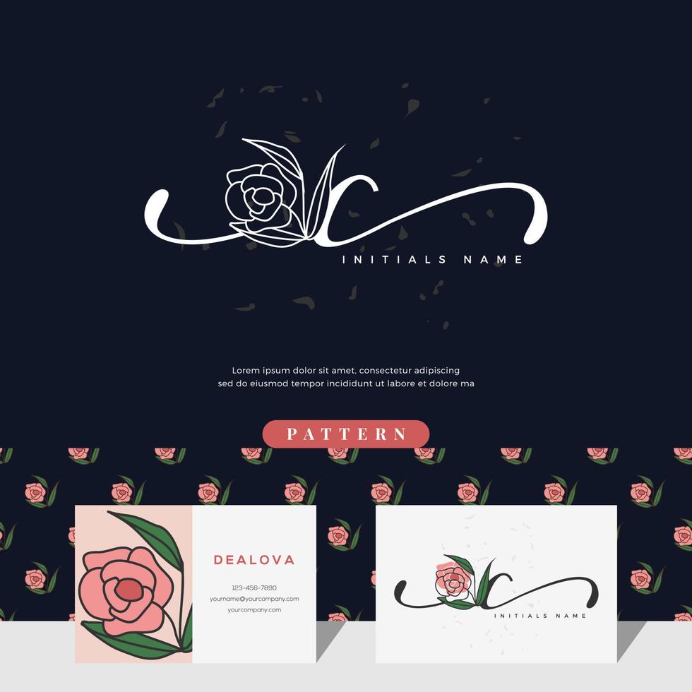 design de logotipo de letra c de caligrafia com rosa vetor