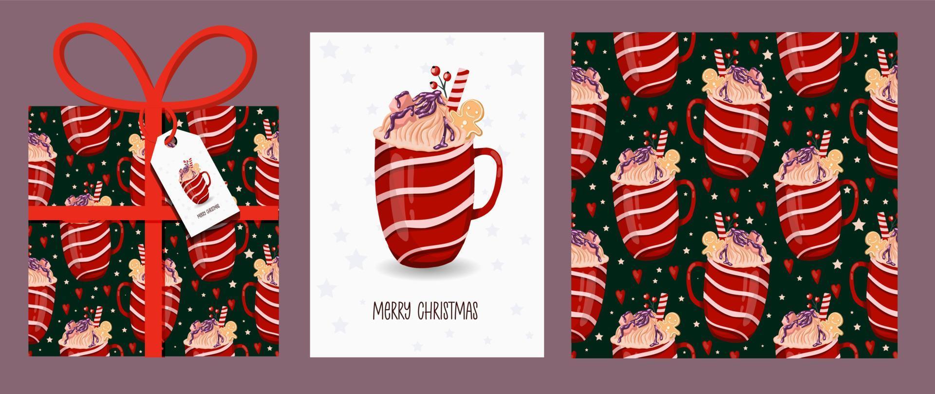 conjunto de natal, modelo de natal e ano novo definido para saudação scrapbooking, parabéns, convites, tags, cartões. vector illustration.creative modelos artísticos com canecas de inverno.