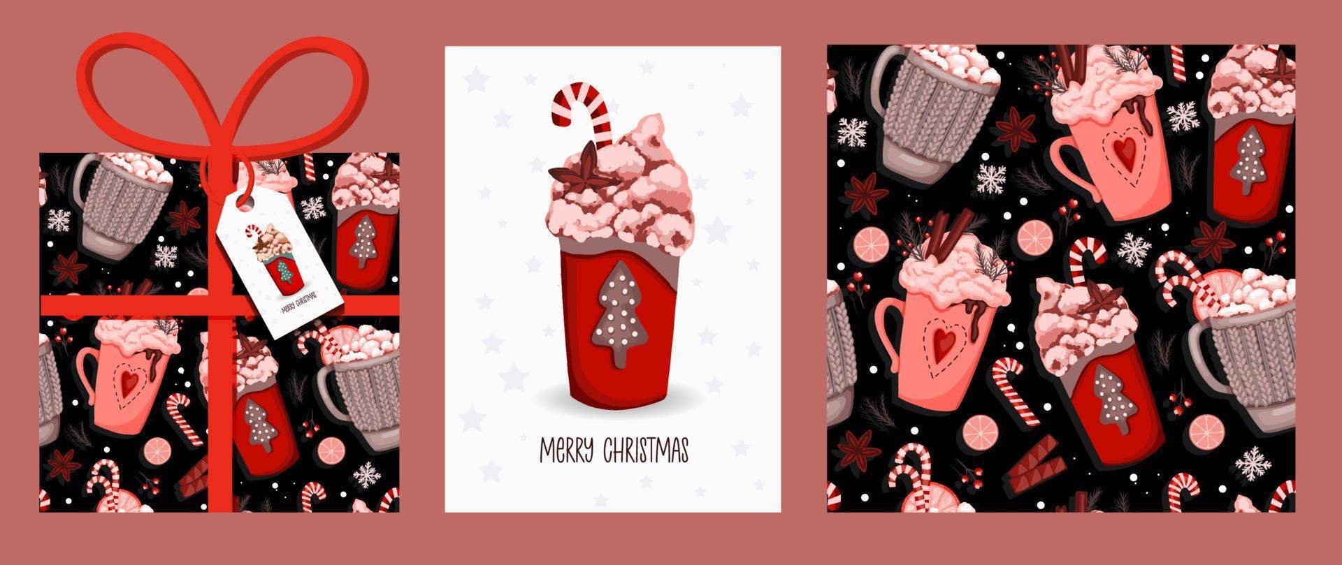 conjunto de natal, modelo de natal e ano novo definido para saudação scrapbooking, parabéns, convites, tags, cartões. vector illustration.creative modelos artísticos com canecas de inverno.