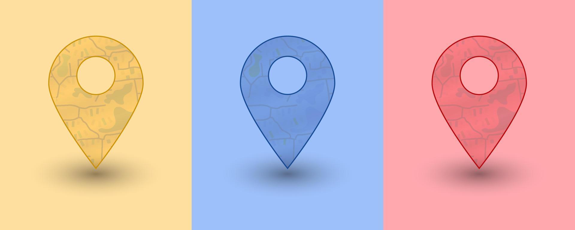 pino de mapa de localização de pino de ícone de rota, pacote de design de vetor de ícone de localização