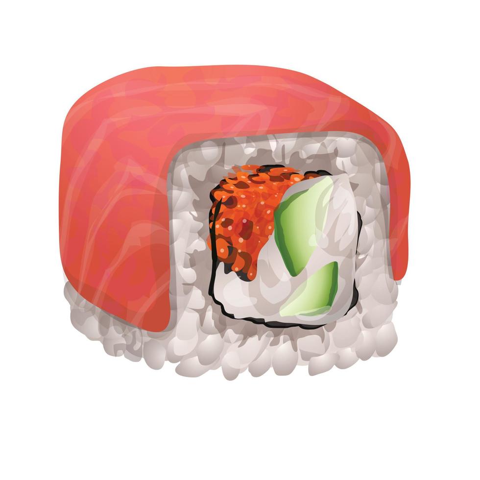 ícone de rolo de sushi de peixe do oceano, estilo cartoon vetor