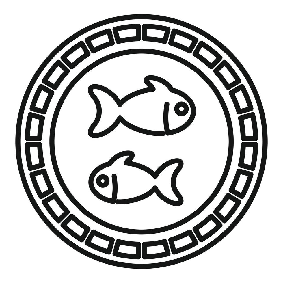 ícone do emblema da fazenda de peixes, estilo de estrutura de tópicos vetor