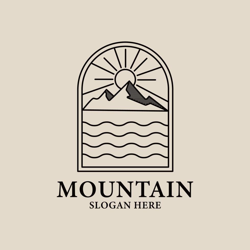 logotipo de arte de linha de montanha, com ícone de emblema e símbolo, design de ilustração vetorial vetor