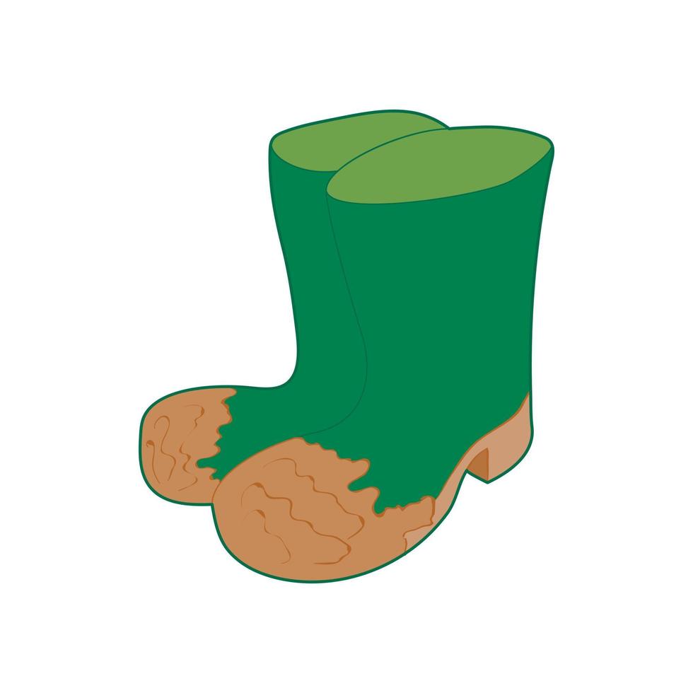 ícone sujo de botas de borracha verde, estilo cartoon vetor