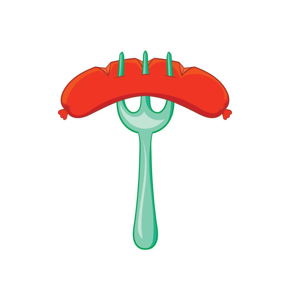 salsicha grelhada em um ícone de garfo, estilo cartoon vetor