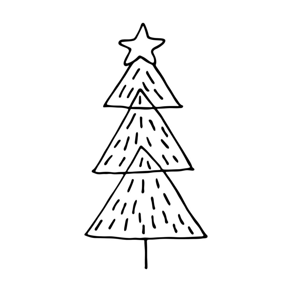 árvore de Natal mão desenhada clipart. rabisco de abeto. elemento único para cartão, impressão, web, design, decoração vetor