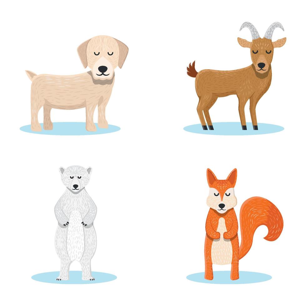 animais domésticos em estilo cartoon, isolado no fundo branco. ilustração vetorial. cão de coleção de animais fofos, cabra, esquilo, urso polar vetor