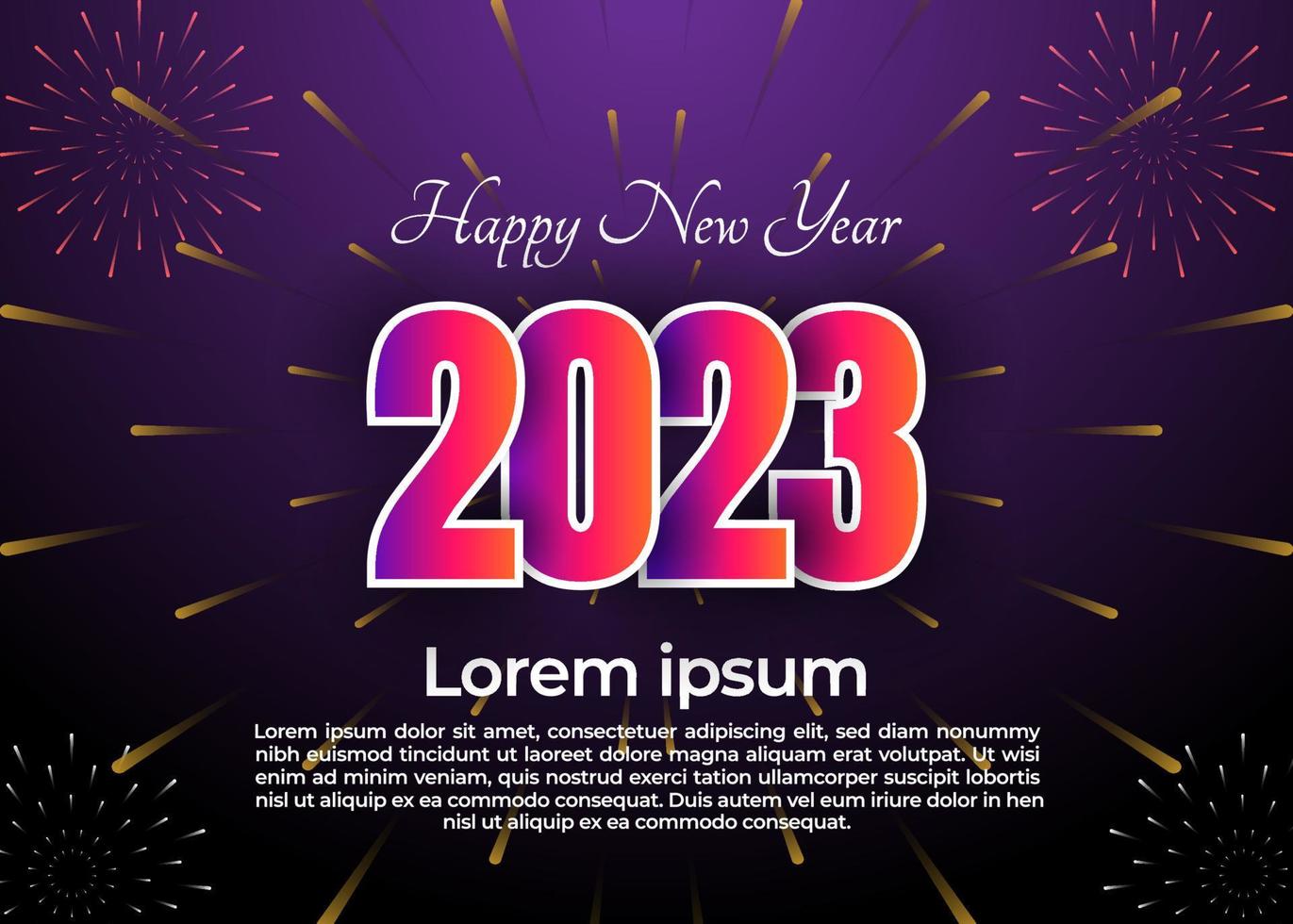 feliz ano novo 2023 parabéns. número de luxo com elemento e pano de fundo noturno. modelo de design de cartão de capa de banner minimalista moderno abstrato isolado. Cartão 2023 moderno e gratuito de alta qualidade. vetor