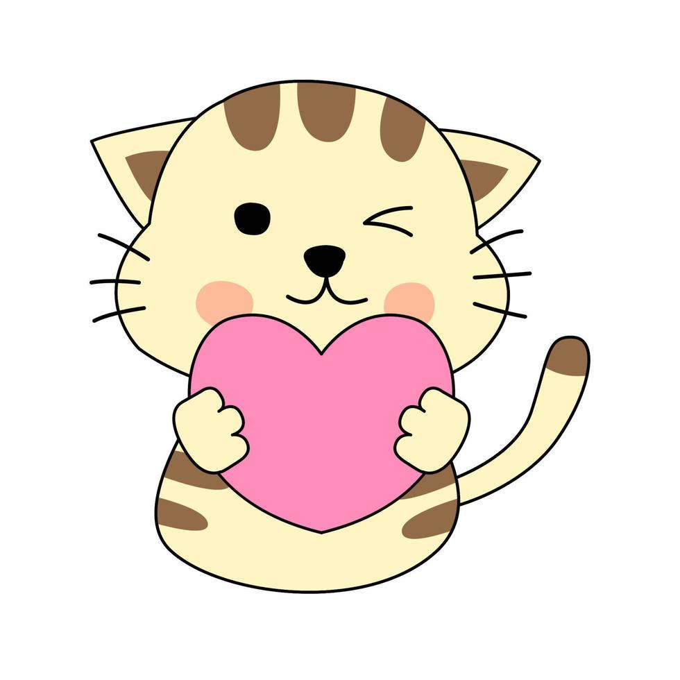 clipart da versão cartoon do gato segurando o coração vetor