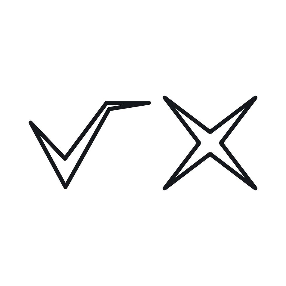 ícone de carrapato e cruz, estilo de estrutura de tópicos vetor