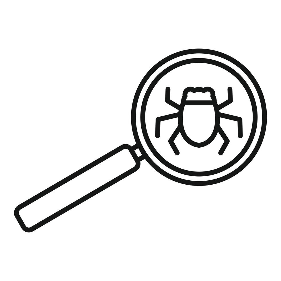 ícone de bug de software de pesquisa, estilo de estrutura de tópicos vetor