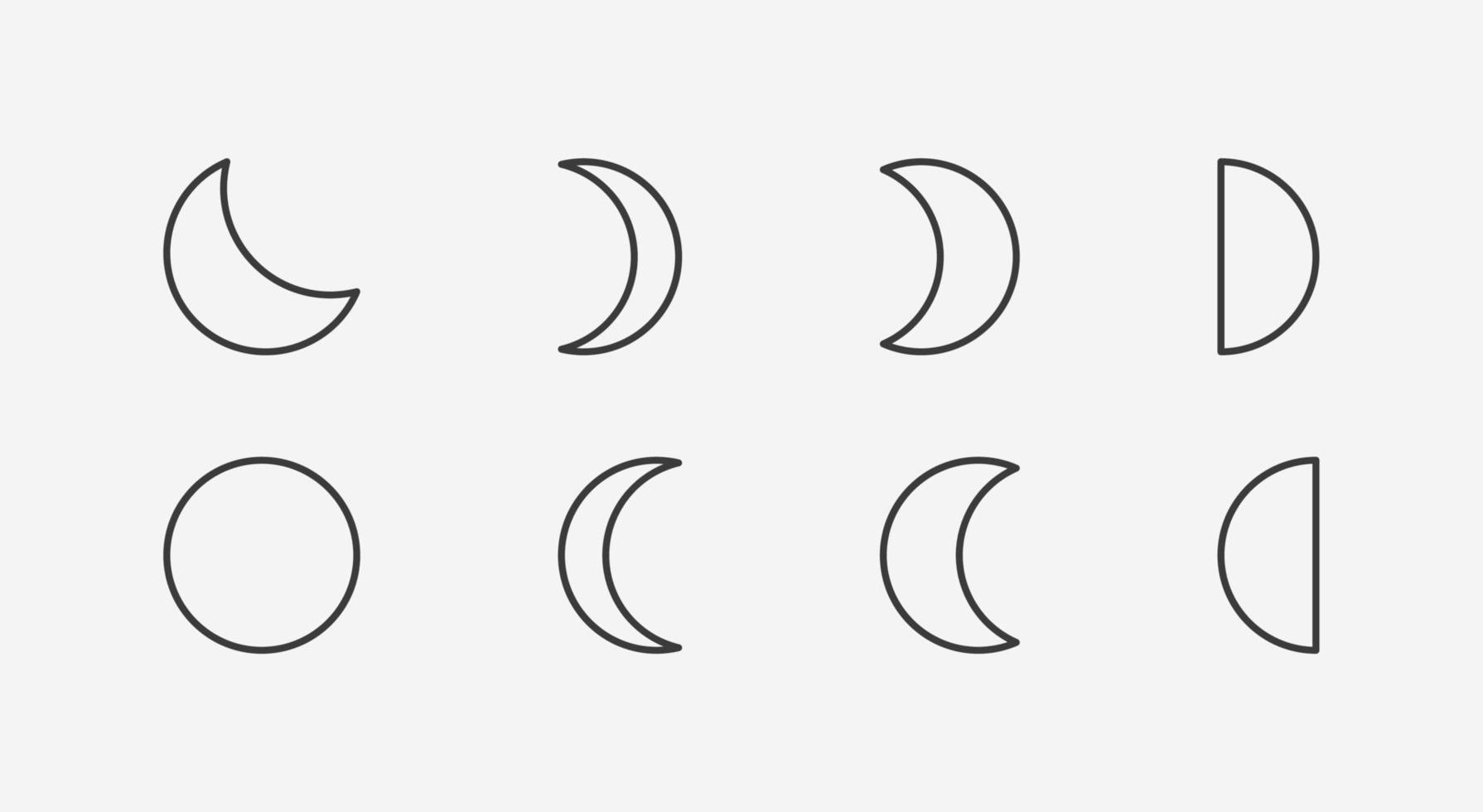 metade, cheia, lua crescente, ícone do tempo vetor conjunto símbolo de sinal
