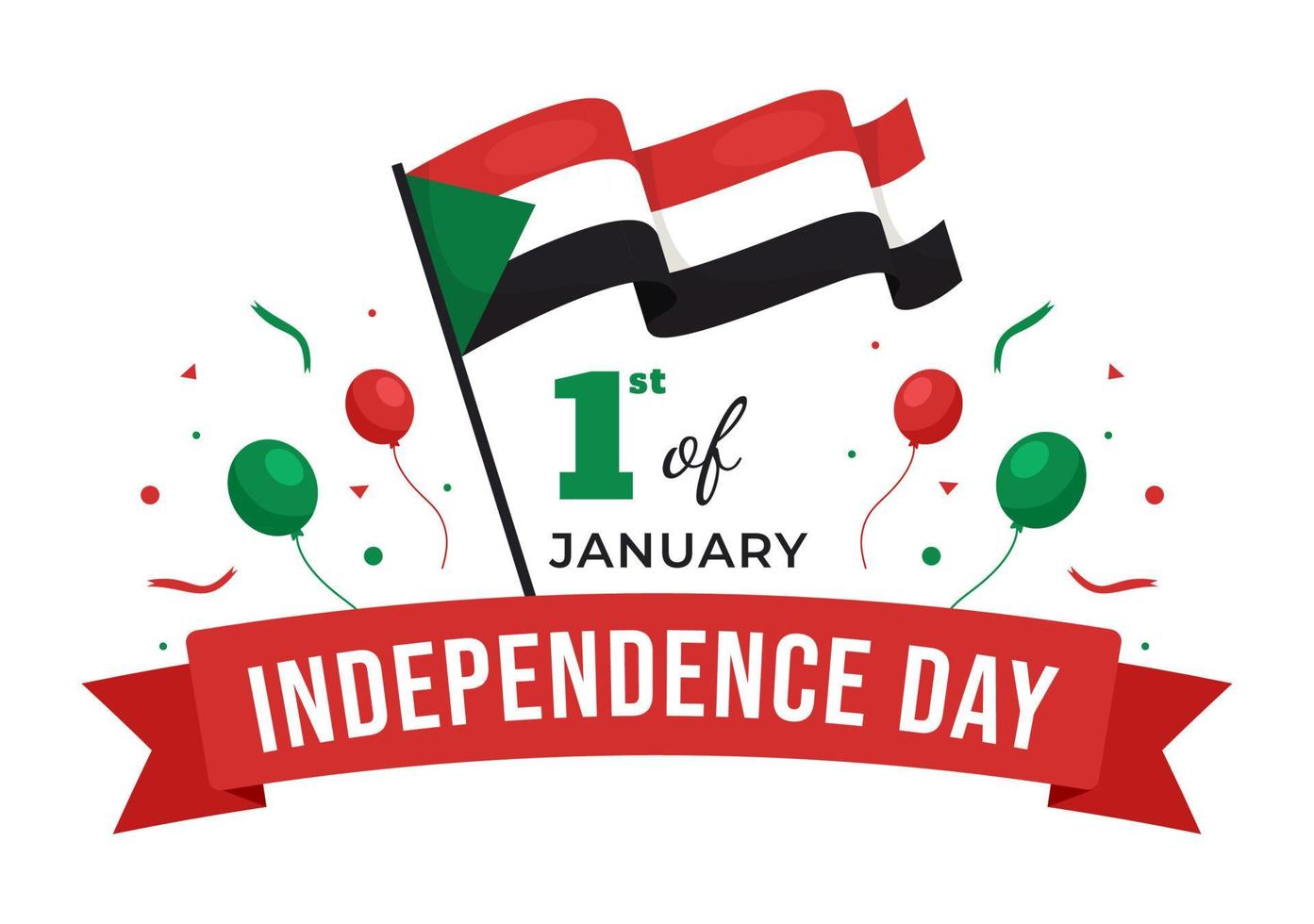 dia da independência do sudão em 1º de janeiro com bandeiras e feriado nacional sudanês em ilustração de modelos desenhados à mão de fundo plano dos desenhos animados vetor