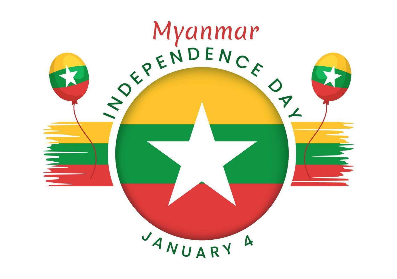 comemorando o dia da independência de myanmar em 4 de janeiro com bandeiras em fundo plano dos desenhos animados ilustração de modelos desenhados à mão vetor