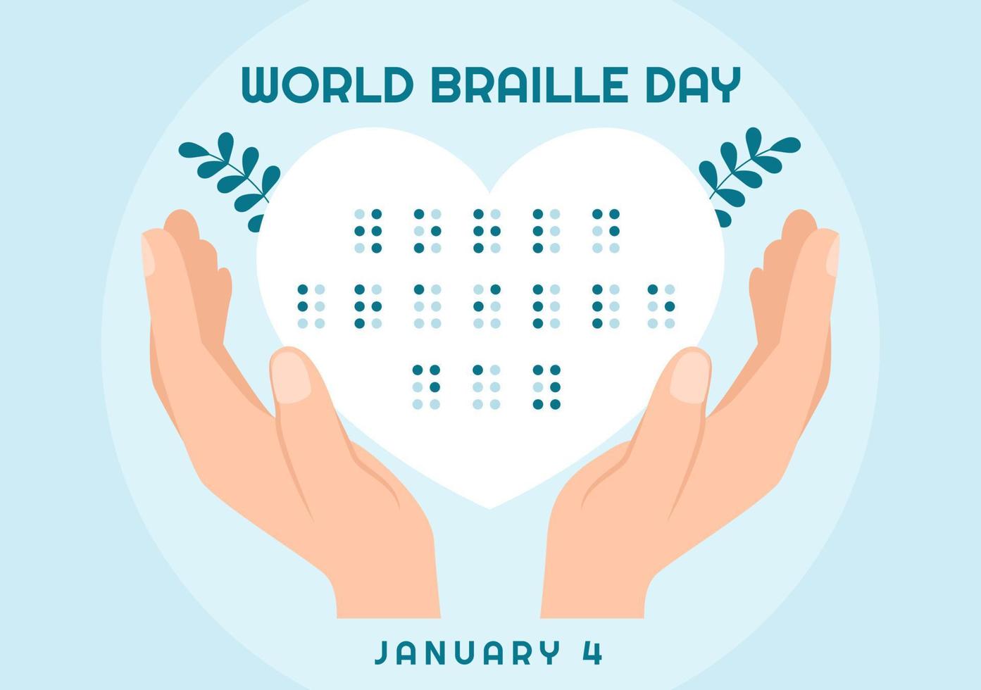 dia mundial do braille em 4 de janeiro com texto por alfabeto para meios de comunicação na ilustração de modelos desenhados à mão de desenhos animados planos vetor