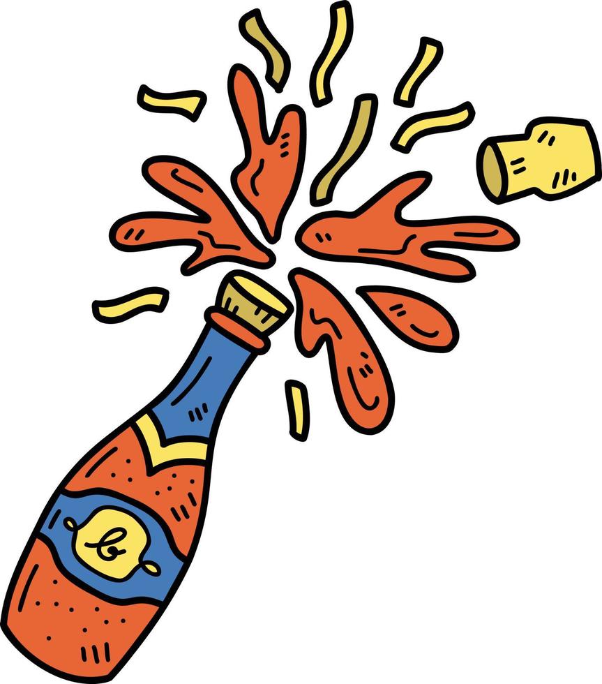 ilustração de garrafa de vinho de celebração desenhada à mão vetor