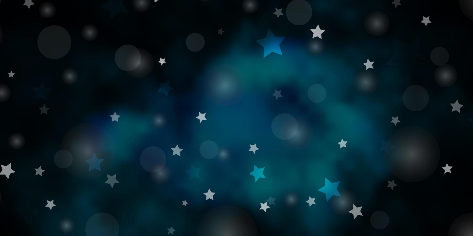 layout de vetor de azul escuro com círculos, estrelas.