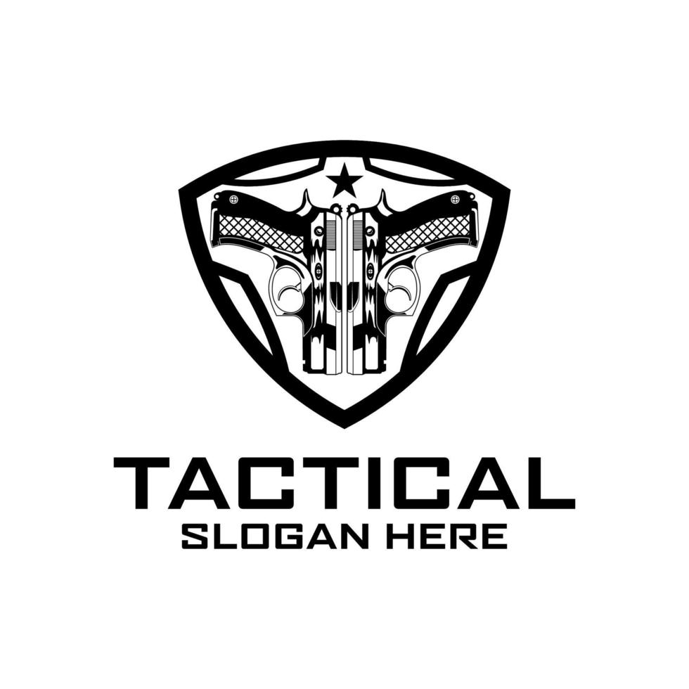 ilustração em vetor de design de logotipo de arma de escudo militar tático