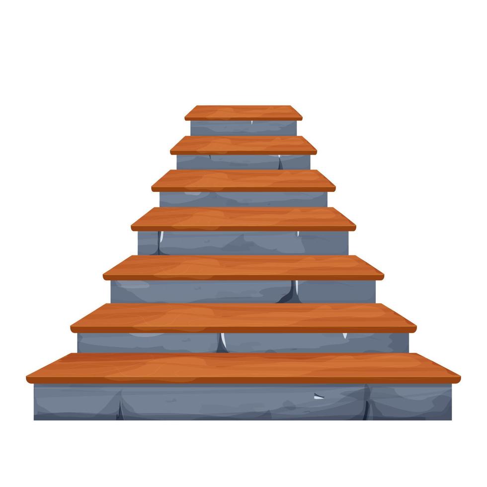 escadas de fada de pedra com decoração de madeira, arquitetura antiga medieval em estilo cartoon, isolada no fundo branco com rachaduras, elementos quebrados. ativo do jogo, elemento de design. ilustração vetorial vetor