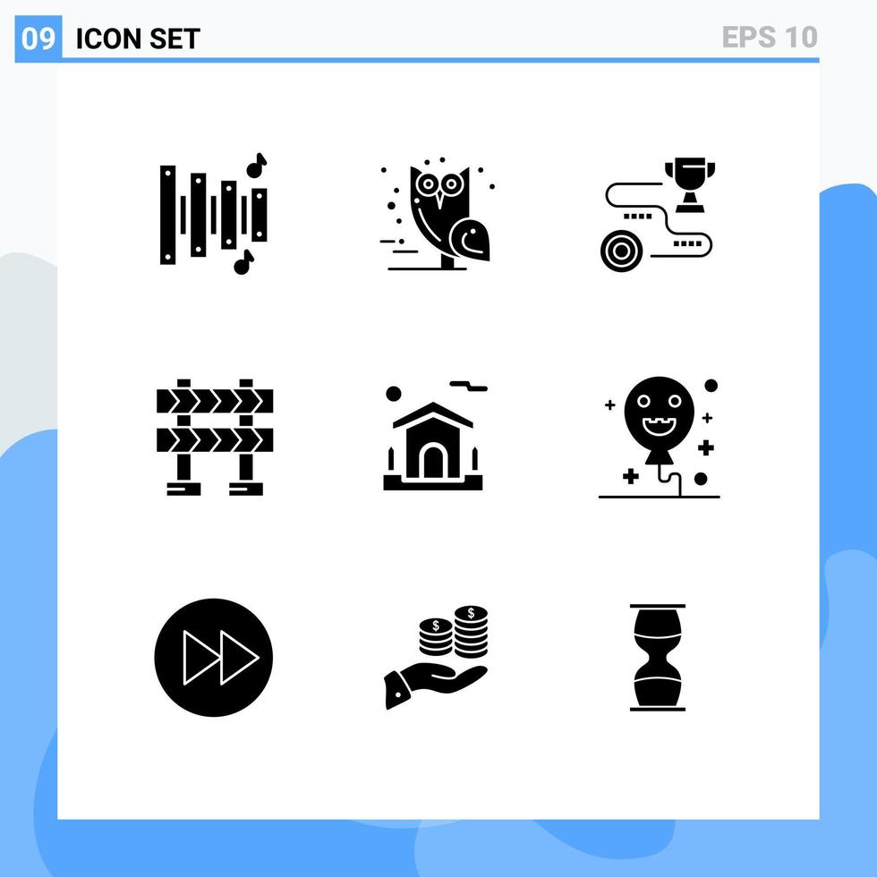 9 glifos sólidos universais definidos para aplicativos da web e móveis elementos de design de vetores editáveis de barricada de construção de alvos reais